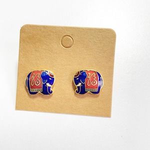 Elephant Cloisonne Blue and Red Post Earrings